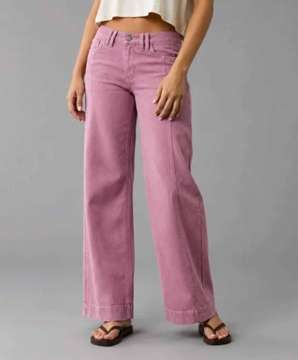 American Eagle Low Rise Baggy Wide Leg Jeans Dusty Mauve Pink 10